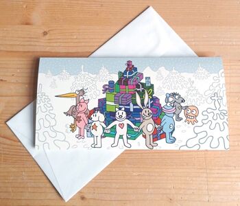 10 cartes de Noël avec enveloppes : pyramide cadeau amusante 1