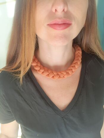 Collier corde coton tressé épais chunky plastron bijou fantaisie cadeau tendance macramé fait main noeud marin terracotta Noël 6