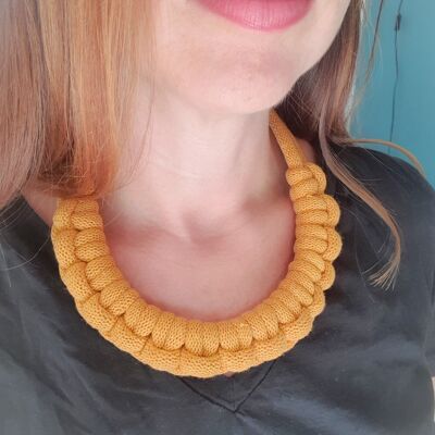 Cotton rope necklace knotted thick chunky bib costume jewelry trendy gift macramé handmade sailor knot mustard yellow