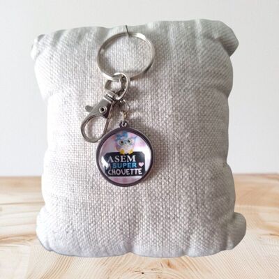 Porte-clés “ASEM super chouette” Rose clair – Cadeau artisan
