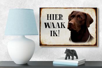 Panneau en bois avec inscription 18x12 cm Dutch Here Waak ik brown Labrador 3