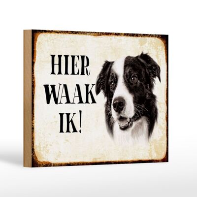 Holzschild Spruch 18x12 cm holländisch Hier Waak ik Border Collie Dekoration