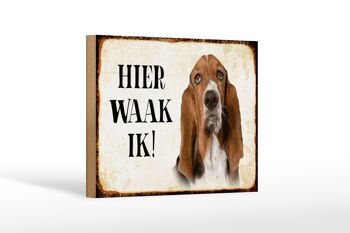 Panneau en bois disant 18x12 cm Dutch Here Waak ik Bassett décoration de chien 1