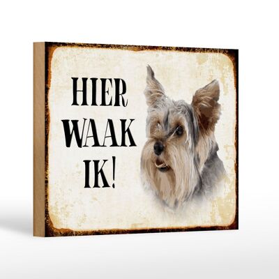 Holzschild Spruch 18x12 cm holländisch Hier Waak ik Yorkshire Terrier Hund Dekoration