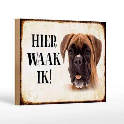 Cartel de madera que dice 18x12 cm Decoración de perro Boxer holandés aquí Waak ik