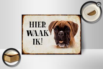 Panneau en bois avec inscription « Dutch Here Waak ik Boxer Dog » 18 x 12 cm. 2