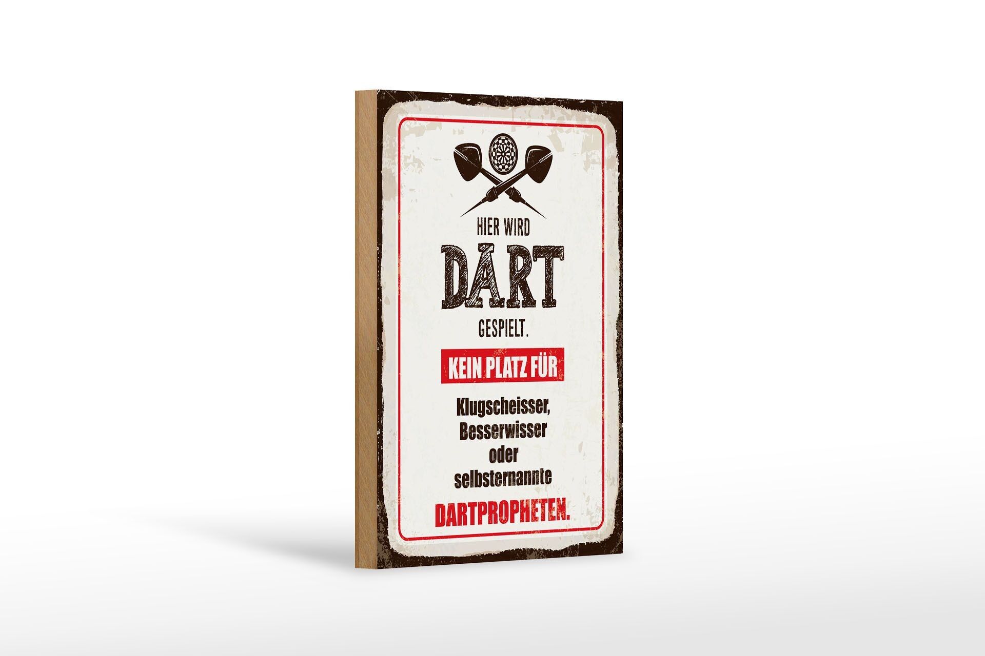 Cartello in legno con scritta 12x18 cm Qui si gioca a freccette, non c'è spazio per le decorazioni