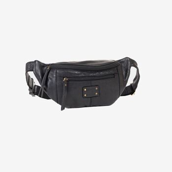 SAC BANANE POUR HOMME, SAC BANDOULIÈRE, COULEUR NOIR, COLLECTION CUIR ANTIQUE 1