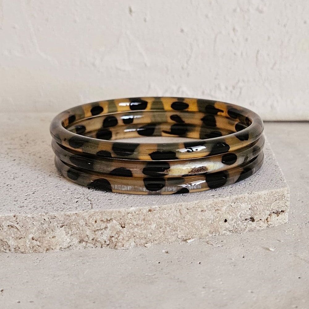 Bracciale rigido in corno - 5 mm - Leopardo