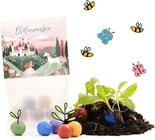 5er Blumenmurmeln im Pergaminbeutel - "Blütenzauber"