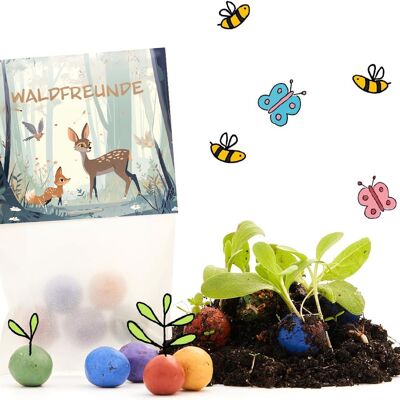 5 flower marbles in a glassine bag - "Forest Friends"