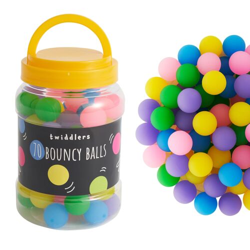 70 Mini Neon Coloured Bouncing Balls in a Tub