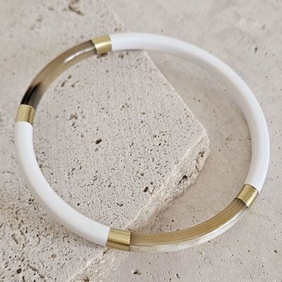 Bracciale rigido in corno - Tanagra - Le Coin Sauvage - 5 mm - Bianco