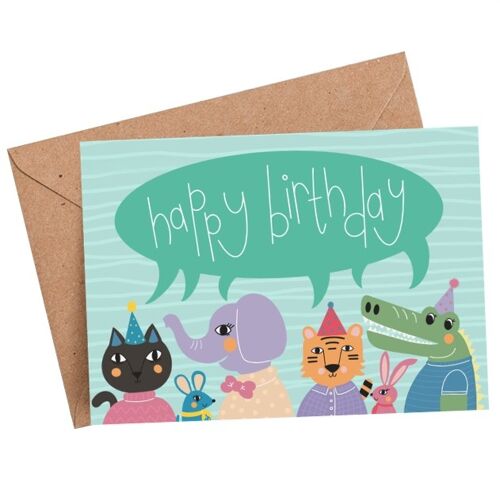 animal party kids birthday card-A6