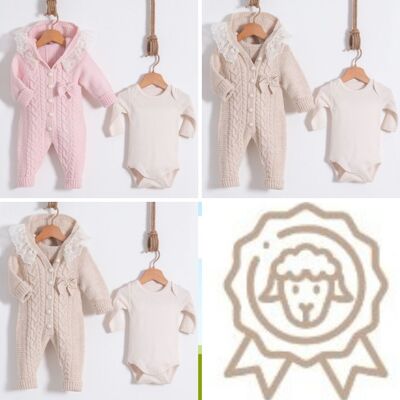 Ensemble à capuche pour bébé fille en coton et laine, ensemble de quatre tailles, avec col en dentelle, un paquet de quatre tailles