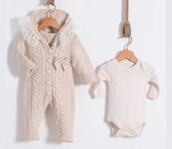 Ensemble à capuche pour bébé fille en coton et laine, ensemble de quatre tailles, avec col en dentelle, un paquet de quatre tailles 2