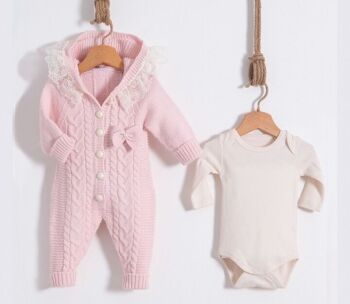 Ensemble à capuche pour bébé fille en coton et laine, ensemble de quatre tailles, avec col en dentelle, un paquet de quatre tailles 3