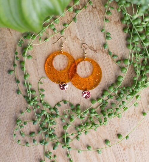 Boucles d'oreilles - JAO - Orange pailleté translucide