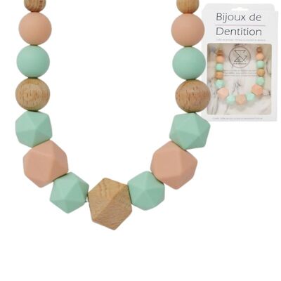 Nursing & carrying necklace in geometric pearl Green / Salmon
