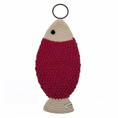 sustainable wall decoration large fish - fuchsia - organic cotton - hand crochet in Nepal