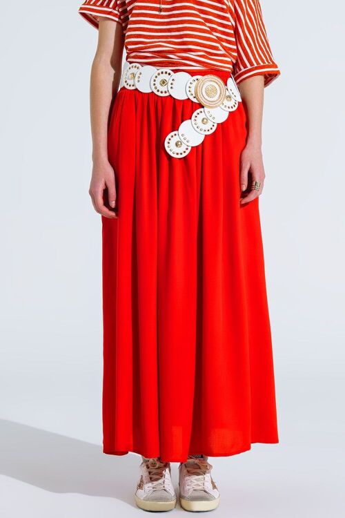 Maxi skirt in red fluid fabric with elastic waist