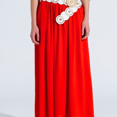 Maxi skirt in red fluid fabric with elastic waist