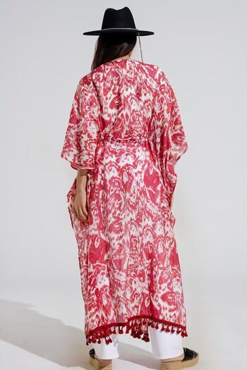 Kimono long rouge avec fermeture à cordon à imprimé tribal 2