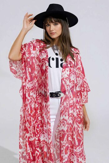 Kimono long rouge avec fermeture à cordon à imprimé tribal 3