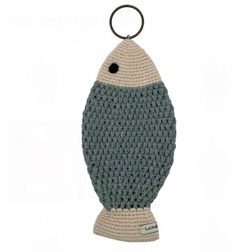 sustainable  wall decoration large fish - grey - organic cotton - hand crochet in Nepal
