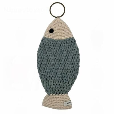 sustainable wall decoration large fish - gray - organic cotton - hand crochet in Nepal