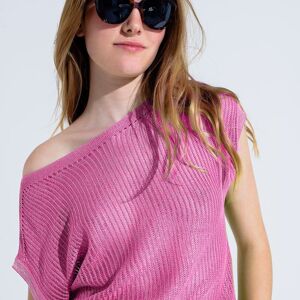 Pull côtelé à col bateau avec mancherons en rose