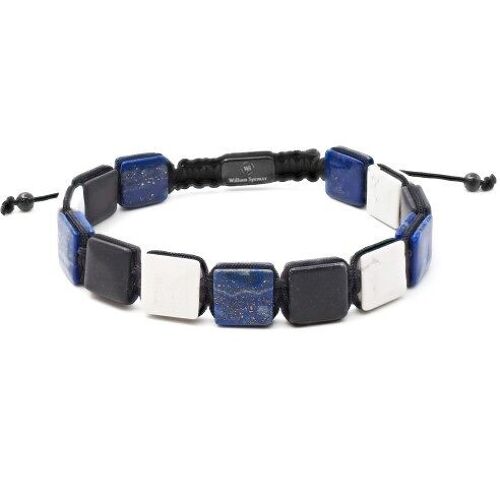 Bracelet acier - PVD noir - Onyx, Howlite et lapis lazuli