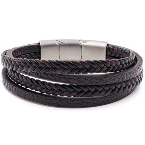 Bracelet acier pour homme - imitation cuir