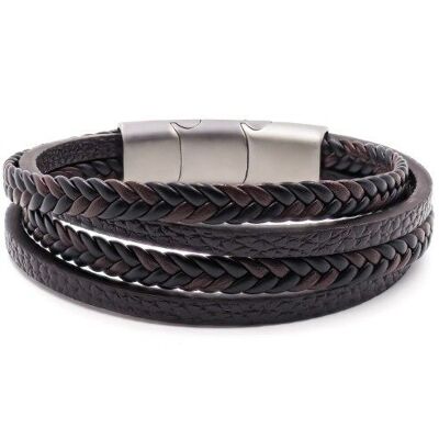 Steel bracelet for men - imitation leather