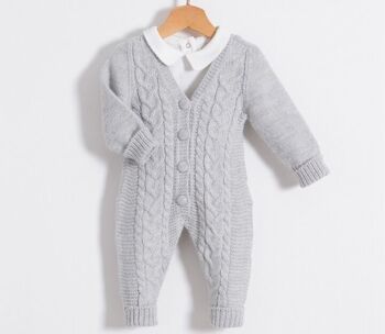 Ensemble de combinaison élégante en tricot de laine, un paquet de quatre tailles, col en v, sans pieds, boutonné 2