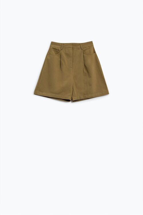 Bermuda Relaxed Fit Shorts With Front Pleats in Khaki