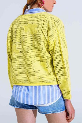 Cardigan tricoté au crochet avec nuages ​​tricotés en jaune 2