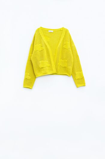 Cardigan tricoté au crochet avec nuages ​​tricotés en jaune 5