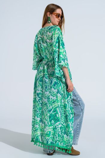 Kimono long vert avec fermeture à cordon à imprimé tribal 3