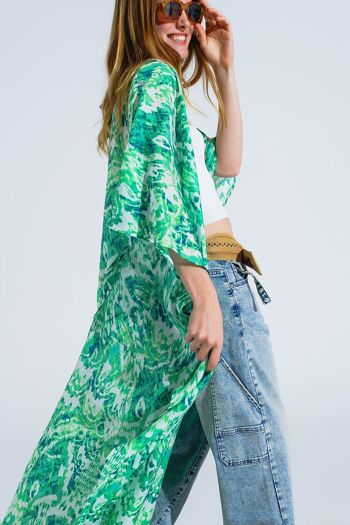 Kimono long vert avec fermeture à cordon à imprimé tribal 4