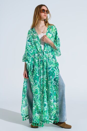 Kimono long vert avec fermeture à cordon à imprimé tribal 5