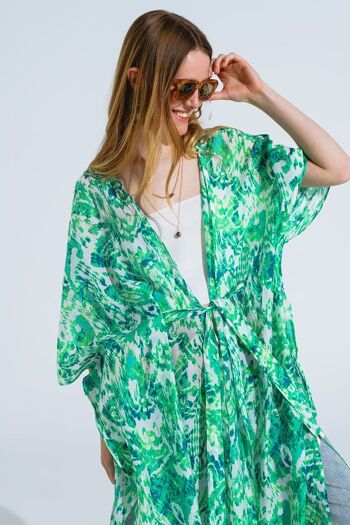 Kimono long vert avec fermeture à cordon à imprimé tribal 6