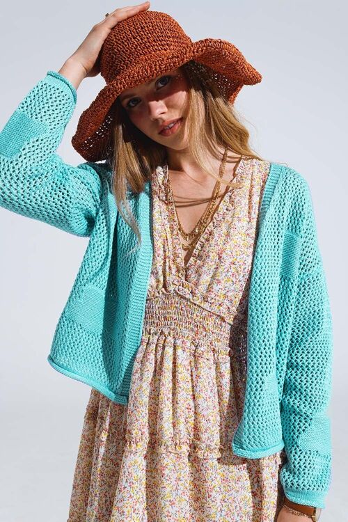 Knitted Crochet Cardigan With Knitted Clouds In light turquoise