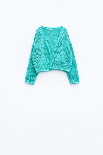 Cardigan tricoté au crochet avec nuages ​​tricotés en turquoise clair 4