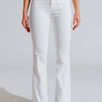 White Skinny Flared Jeans With Front Pocket Detail