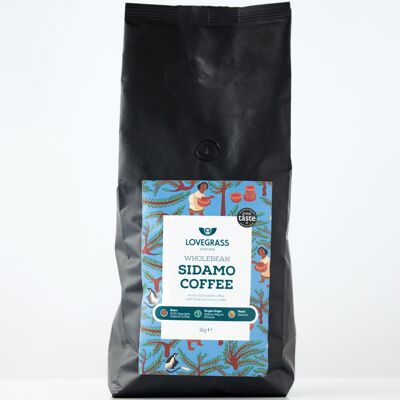 Origine unique, grade 1, grains de café Sidamo torréfiés 1 kg