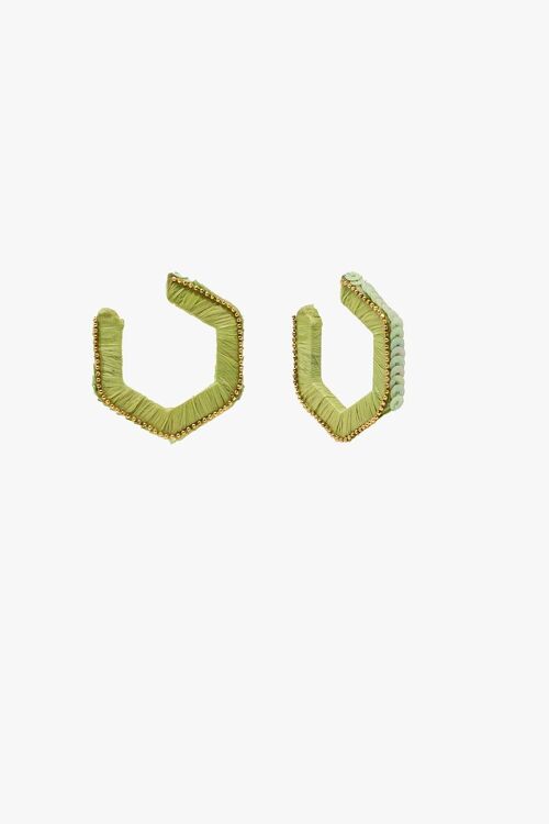 Green Hexagon Earrings With Golden Beads and Sequins