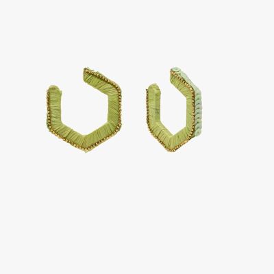 Green Hexagon Earrings With Golden Beads and Sequins