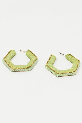 Boucles D'oreilles Hexagone Vert Avec Perles Dorées Et Paillettes 3