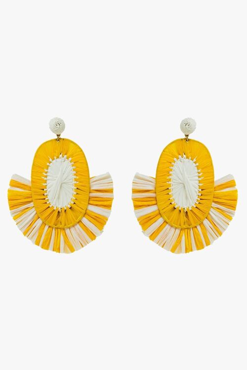 Maxi Dropped Raffia Earrings with Yellow and White Tassels